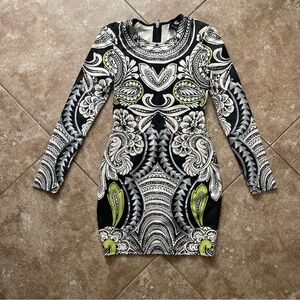 MINKPINK Abstract Bodycon Black White And Green Short Dress Size XS